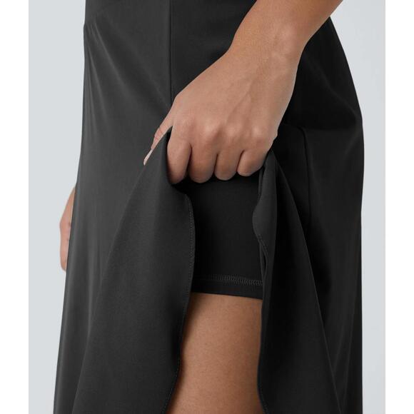 NWT Halara Breezeful High Waist Asymmetric Ruffle Hem 2-in-1 Maxi Skirt Black L - Picture 5 of 10